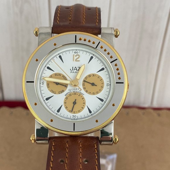 Vintage Jaz Paris Chronograph Triple Date Watch NIB - Picture 1 of 11